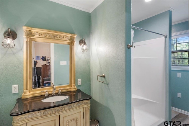 6841 Fm 778, Hawkins, TX 75765 - full bathroom featuring crown molding, a shower, and vanity