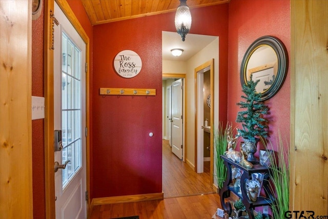 6841 Fm 778, Hawkins, TX 75765 - corridor with baseboards, wood finished floors, and wood ceiling