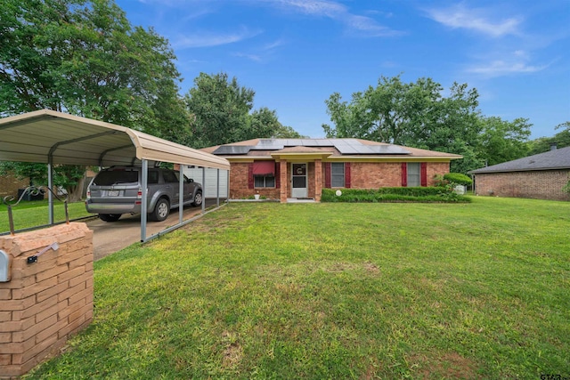 408 Shady Ln, Whitehouse, TX 75791 - single story home featuring a front yard, solar panels, and brick siding