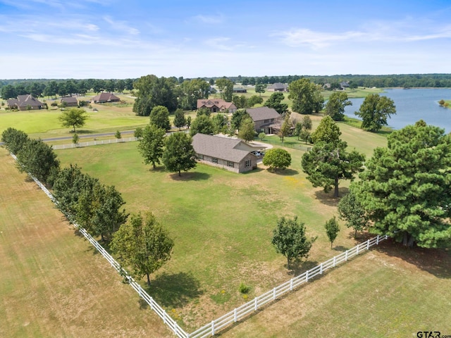 drone / aerial view featuring a rural view and a water view