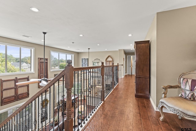 23120 Saddle Ridge Ct, Lindale, TX 75771 - corridor with an upstairs landing, wood-type flooring, recessed lighting, and baseboards