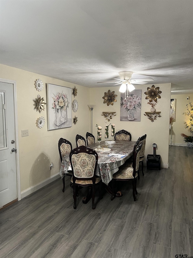 113 W Paschal St, Troup, TX 75789 - dining space with ceiling fan, dark wood finished floors, and a textured ceiling