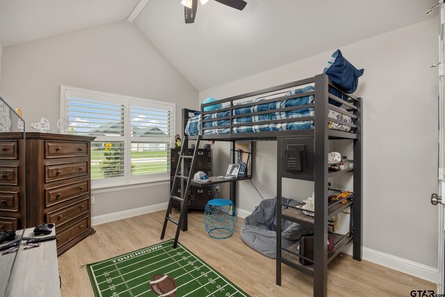 19128 Ambrosia Dr, Flint, TX 75762 - bedroom featuring lofted ceiling, light wood-type flooring, baseboards, and a ceiling fan