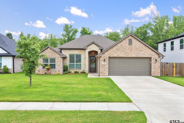 19128 Ambrosia Dr, Flint, TX 75762 - french country home featuring a garage, concrete driveway, and brick siding