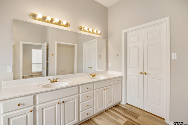 bathroom featuring hardwood / wood-style floors and vanity