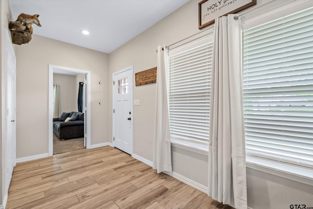 foyer with a healthy amount of sunlight and light wood-type flooring