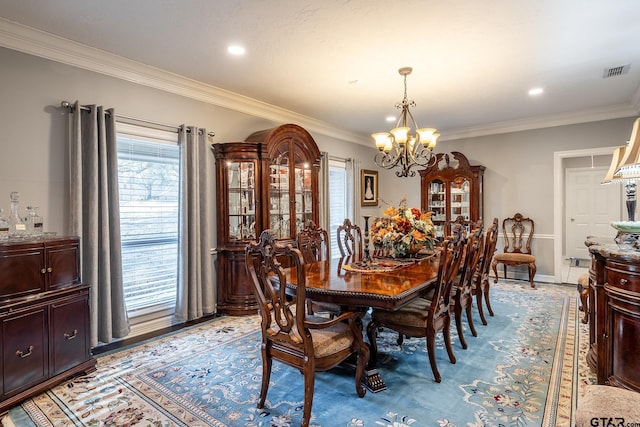 408 Cumberland Rd, Tyler, TX 75703 - dining area featuring a chandelier, crown molding, recessed lighting, and light wood-style flooring