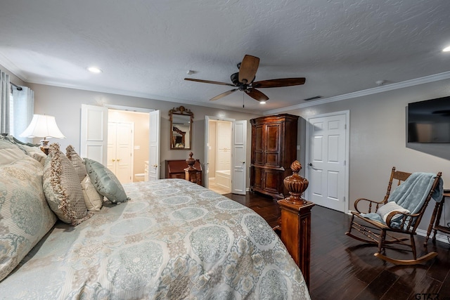 408 Cumberland Rd, Tyler, TX 75703 - bedroom with dark wood finished floors, recessed lighting, ornamental molding, ensuite bathroom, and baseboards