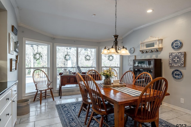 408 Cumberland Rd, Tyler, TX 75703 - dining space featuring plenty of natural light, ornamental molding, baseboards, recessed lighting, and a chandelier