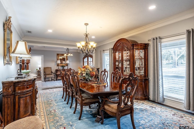 408 Cumberland Rd, Tyler, TX 75703 - dining space featuring a chandelier, ornamental molding, and recessed lighting