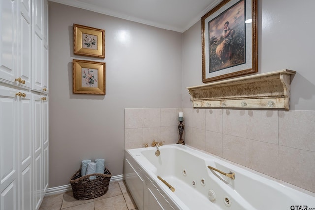 bathroom with crown molding, tile patterned flooring, and a bathtub