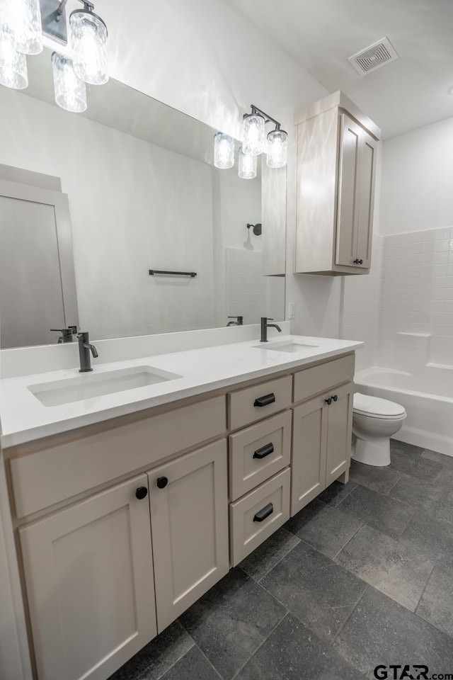 full bathroom with vanity, toilet, and shower / bathing tub combination