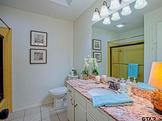 704 Wellington St, Tyler, TX 75703 - full bath featuring tile patterned flooring, vanity, a shower with shower door, and a chandelier