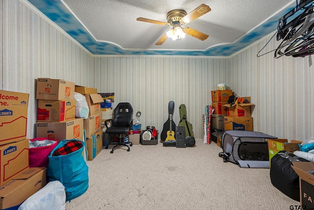 storage area featuring ceiling fan