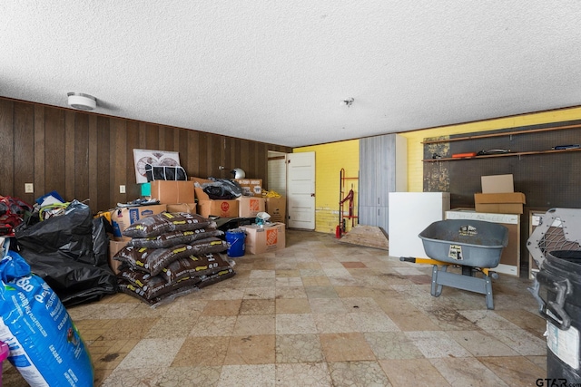 garage featuring wooden walls