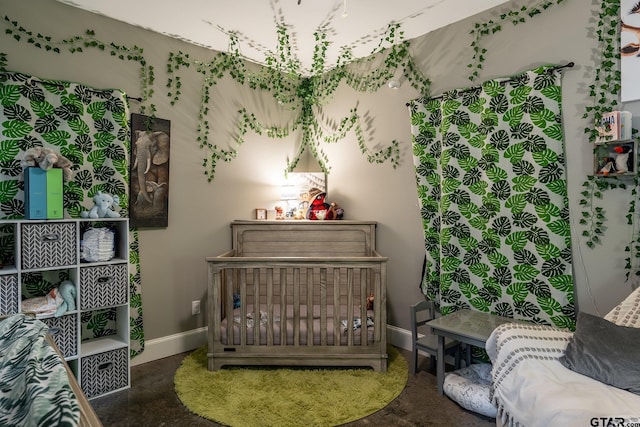 bedroom with dark carpet