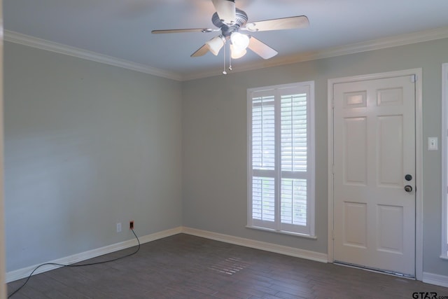 8310 Columbia Dr, Tyler, TX 75703 - unfurnished room featuring plenty of natural light, baseboards, dark wood-style flooring, and ornamental molding