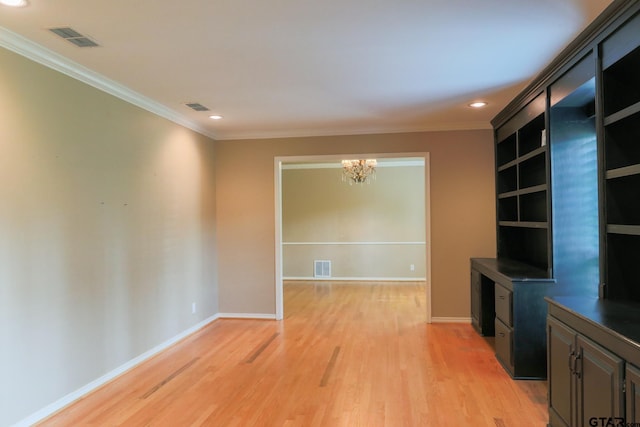 8310 Columbia Dr, Tyler, TX 75703 - unfurnished living room with light wood-style flooring, a chandelier, recessed lighting, ornamental molding, and baseboards