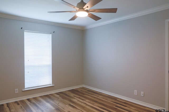8310 Columbia Dr, Tyler, TX 75703 - unfurnished room featuring wood finished floors, baseboards, ornamental molding, a ceiling fan, and healthy amount of natural light