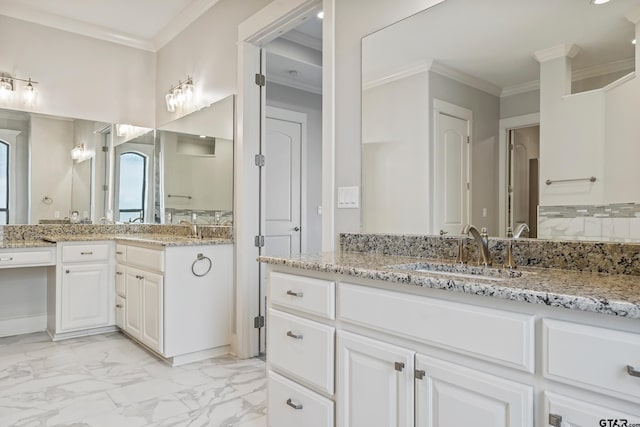 bathroom featuring vanity and ornamental molding