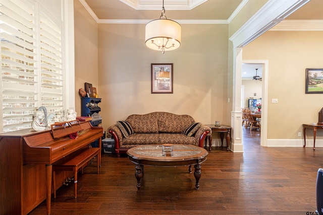 6530 Ashmore Ln, Tyler, TX 75703 - living area featuring hardwood / wood-style flooring, crown molding, and ceiling fan