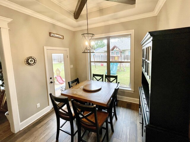909 Charlie, Whitehouse, TX 75791 - dining space featuring dark wood-style flooring, plenty of natural light, a tray ceiling, and crown molding