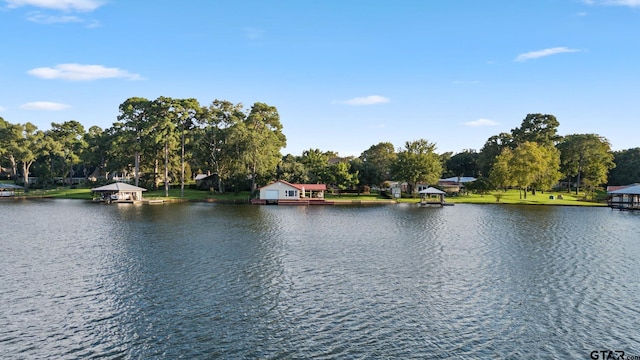 property view of water with a gazebo