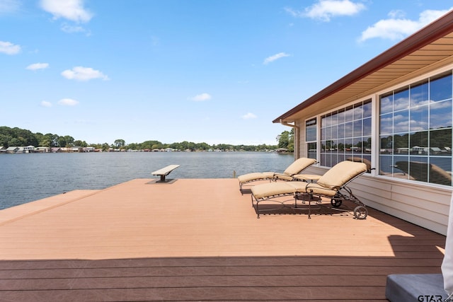 view of dock with a water view