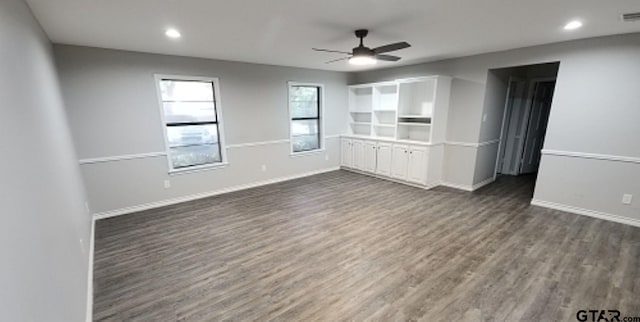 908 Kelly St, Jacksonville, TX 75766 - unfurnished room with ceiling fan, dark wood-style flooring, and recessed lighting