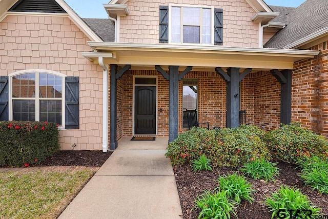 803 Marquette Ln, Tyler, TX 75703 - property entrance featuring covered porch, brick siding, and roof with shingles