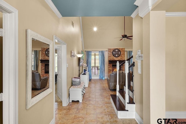 803 Marquette Ln, Tyler, TX 75703 - hallway with stairway, baseboards, and ornamental molding