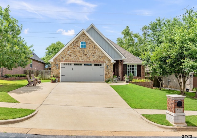 759 Hampton Hill Hill, Tyler, TX 75703 - view of front of home featuring board and batten siding, driveway, an attached garage, and stone siding