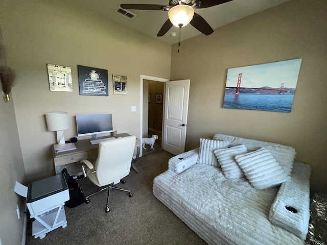 214 Rosebrook Cir, Whitehouse, TX 75791 - home office featuring a ceiling fan and carpet flooring