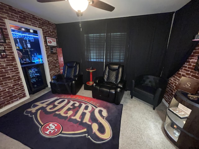 214 Rosebrook Cir, Whitehouse, TX 75791 - living room with brick wall and a ceiling fan