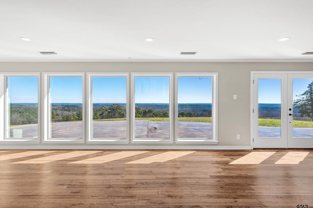 interior space with french doors, light hardwood / wood-style floors, and a healthy amount of sunlight