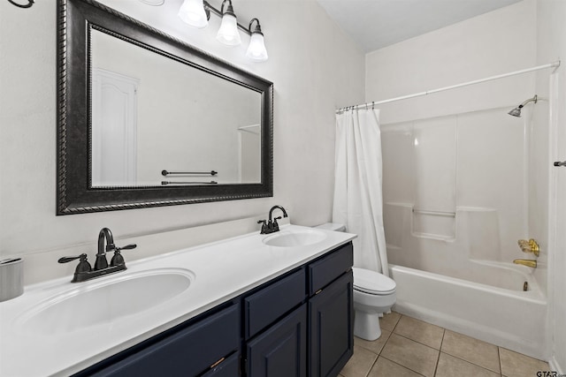 1737 Bearwood Ln, Tyler, TX 75703 - bathroom featuring tile patterned floors, toilet, shower / tub combo, and double vanity