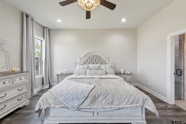 261 Heritage Way, Bullard, TX 75757 - bedroom with baseboards, dark wood-style floors, recessed lighting, and a ceiling fan