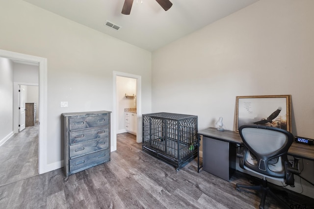 261 Heritage Way, Bullard, TX 75757 - office featuring wood finished floors, a ceiling fan, and baseboards