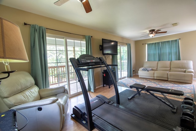 1225 S Fm 1002, Big Sandy, TX 75755 - exercise room with ceiling fan and light wood-type flooring
