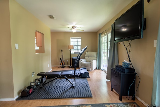 1225 S Fm 1002, Big Sandy, TX 75755 - workout room featuring light wood-type flooring and ceiling fan