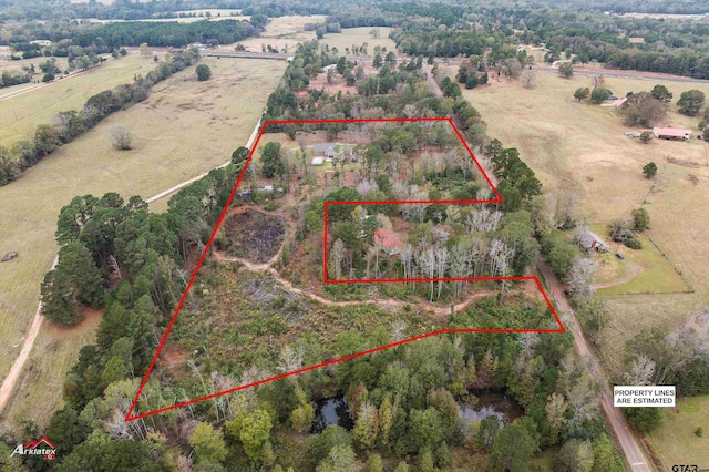 aerial view featuring a rural view