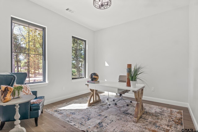 home office featuring hardwood / wood-style floors and a wealth of natural light