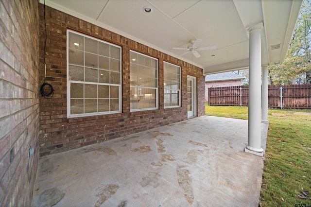 view of patio featuring ceiling fan