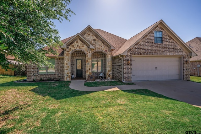 view of front facade with a front lawn and a garage