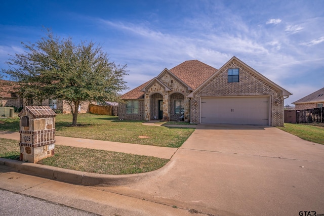 view of front facade with a front lawn and a garage