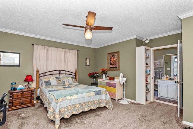 552 W State Highway 7, Crockett, TX 75835 - carpeted bedroom with a textured ceiling, crown molding, ceiling fan, and baseboards