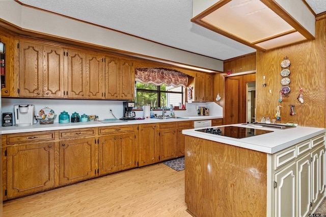 552 W State Highway 7, Crockett, TX 75835 - kitchen with black electric stovetop, brown cabinets, light countertops, a sink, and light wood-type flooring