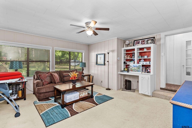 552 W State Highway 7, Crockett, TX 75835 - living room featuring carpet, a ceiling fan, and crown molding