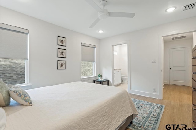 4188 Palo Pinto Creek Cir, Tyler, TX 75703 - bedroom featuring light wood-type flooring, recessed lighting, a ceiling fan, and ensuite bathroom