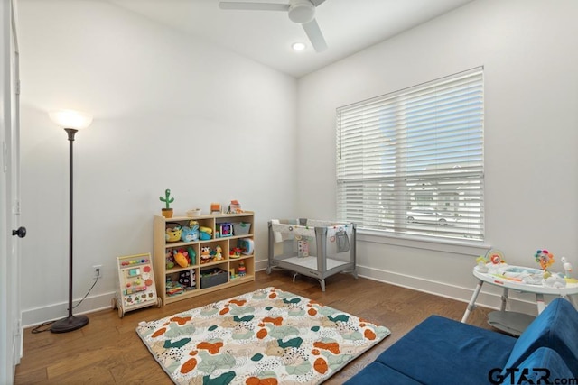 4188 Palo Pinto Creek Cir, Tyler, TX 75703 - recreation room with a ceiling fan, wood finished floors, and recessed lighting
